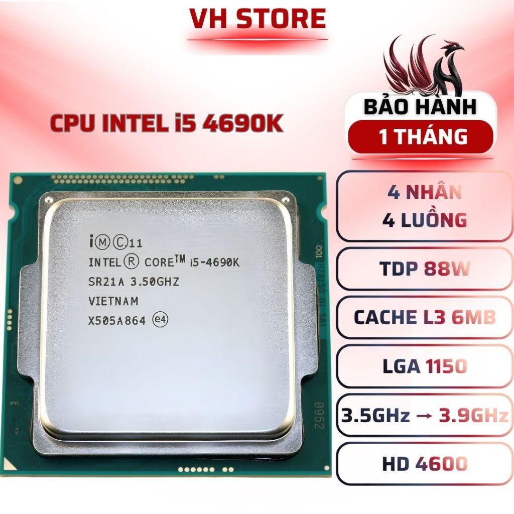 CPU Intel Core i5-4690K 4C4T 3.9GHz LGA1150 - BẢO HÀNH 1 THÁNG - VHSTORE