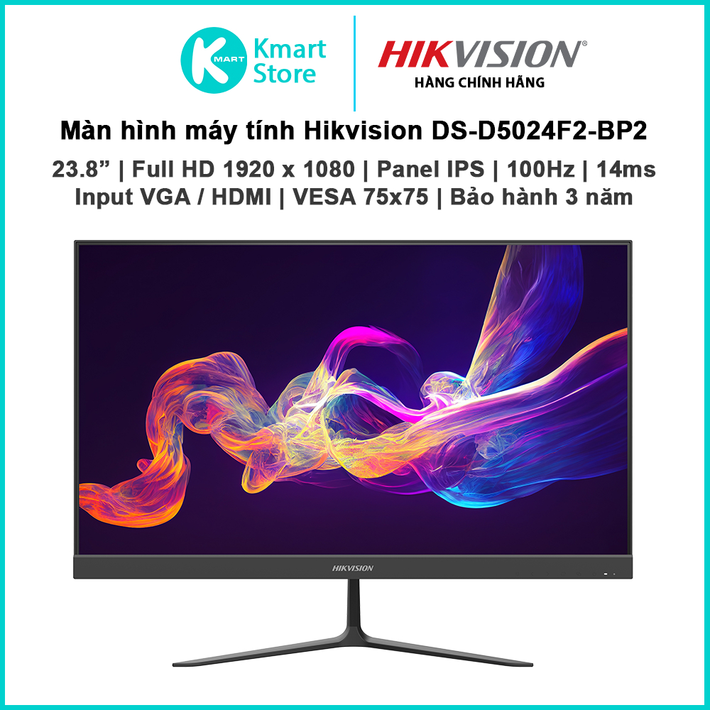 Màn hình máy tính Hikvision DS-D5024F2-BP2 | 23.8" IPS /  FHD / 100Hz / 14ms | Input VGA + HDMI | Bả