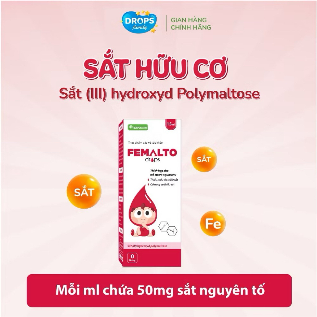 [Hàng Chính Hãng] Sắt FEMALTO Drops bổ sung sắt hữu cơ cho bé không tanh, không gây táo bón - Lọ 15m