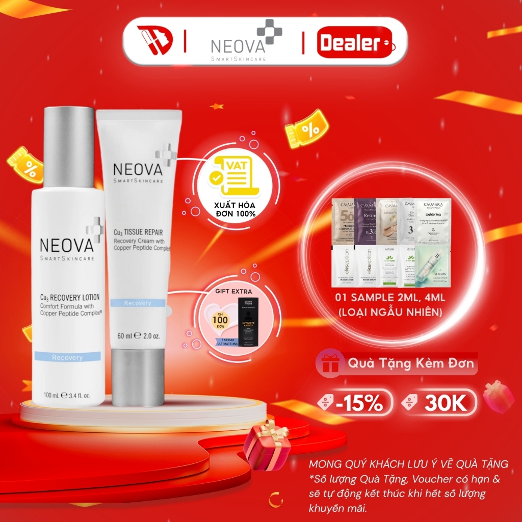 Lotion và kem dưỡng cấp ẩm, phục hồi da Neova  Cu3 Recovery Lotion 100ml/ Cu3 Tissue Repair 30ml