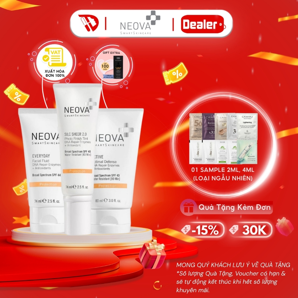 Kem chống nắng neova bảo vệ da và sửa chữa DNA Silc Sheer 2.0 SPF40/ Neova SPF43/ Neova SPF44