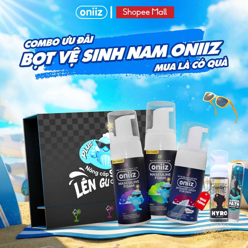 Combo 3 Bọt vệ sinh nam giới Oniiz, Dung dịch vệ sinh Masculine Foam, quà tặng sữa tắm Oniiz 35ml, b