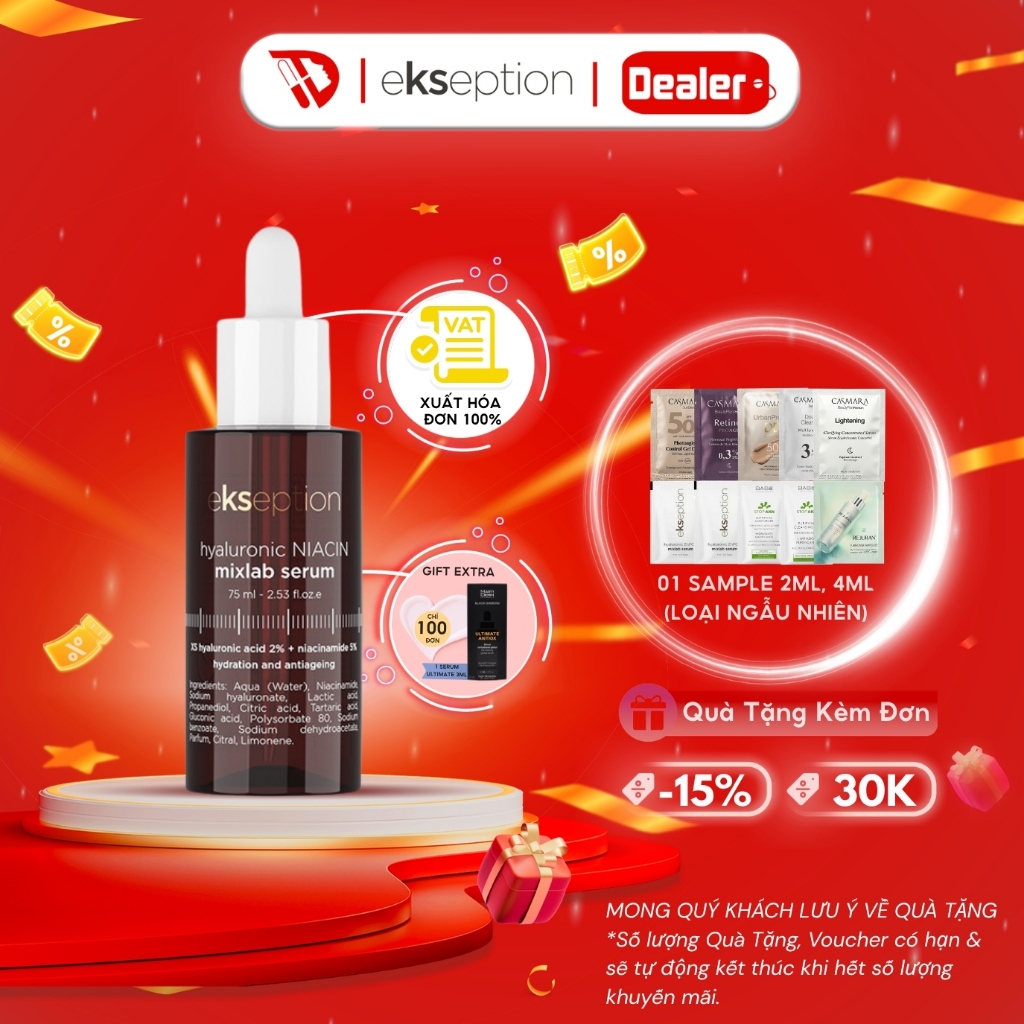 Serum Niacin Ekseption giảm mụn, mờ thâm, trắng sáng da Hyaluronic Niacin Mixlab Serum 75ml