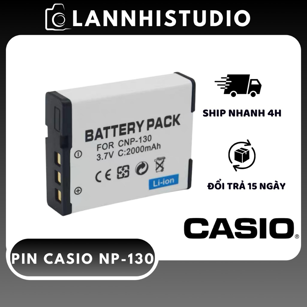 Pin Máy Ảnh Casio NP-130 - 2000mAh Cho Casio Exilim EX-ZR100, ZR200, ZR300, ZR400, ZR700, ZR1000, ZR