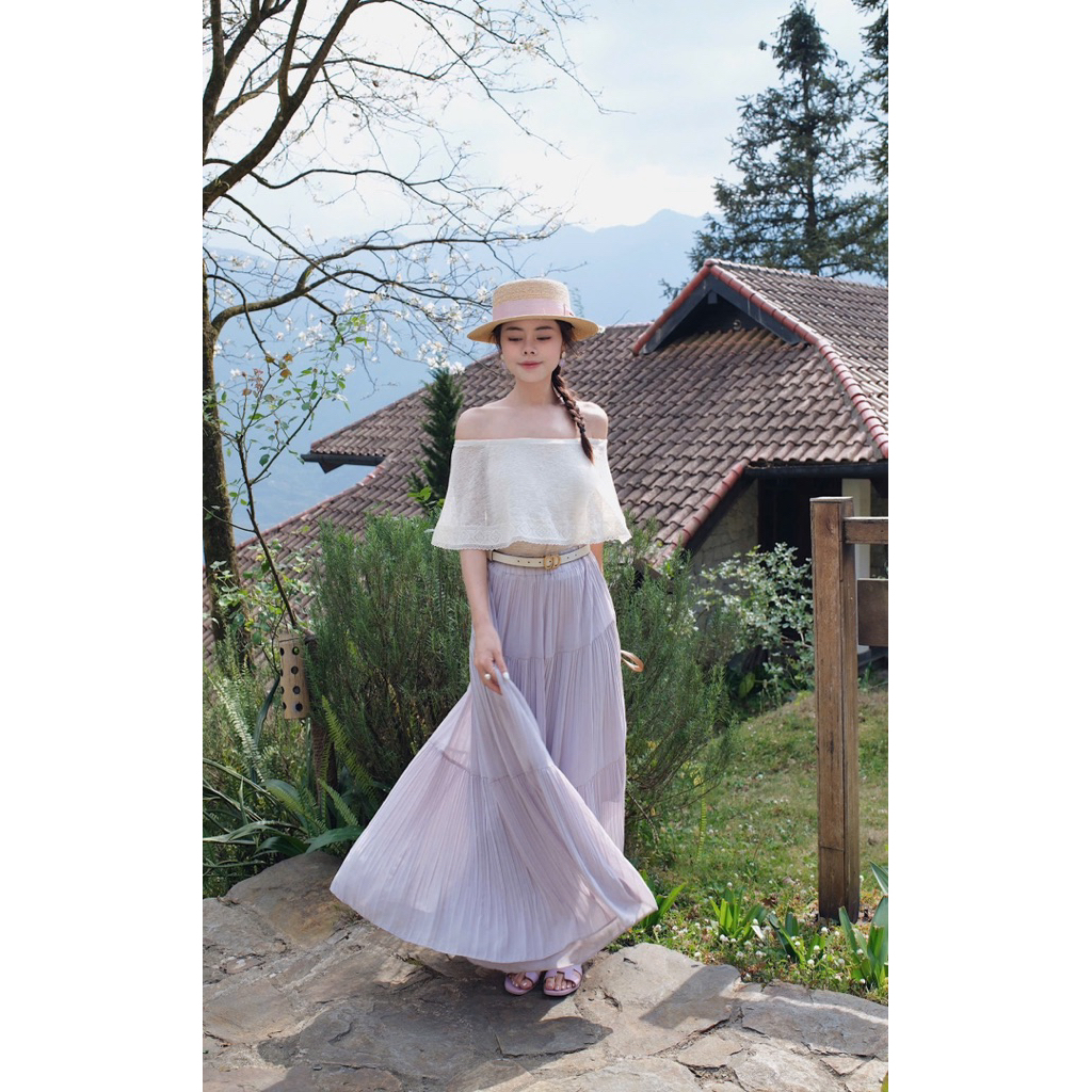 Áo Cadigan mix cùng chân váy voan hồng dài free size (43kg-60kg) | BigBuy360 - bigbuy360.vn