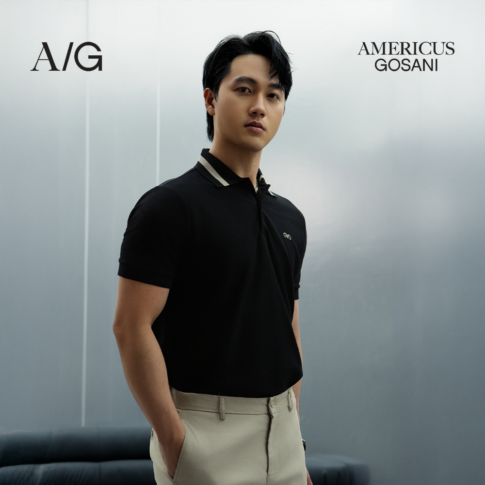AG97 Áo Polo Americus Gosani Phối Viền Cổ Màu Đen