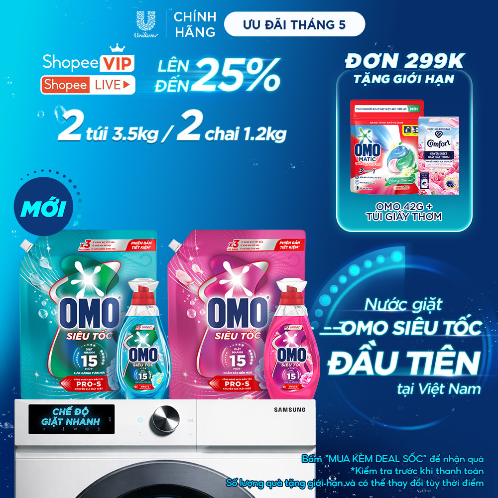 [MỚI] Combo 2 Nước giặt Omo Siêu Tốc đầu tiên tại Việt Nam, được thiết kế riêng cho chu trình giặt n