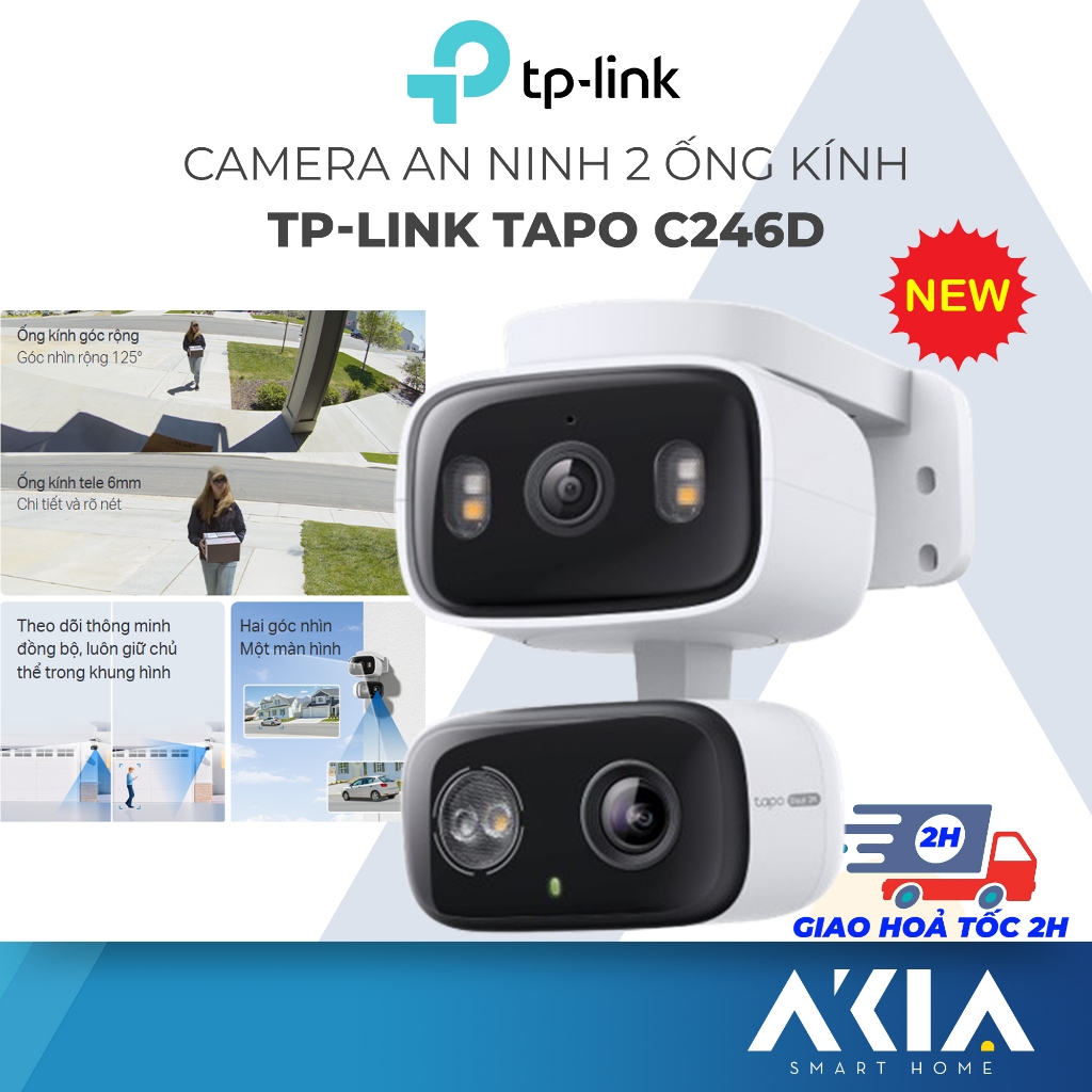Camera 2 mắt TP-Link Tapo C246D, ống kính kép 2K 3MP, phát hiện theo dõi AI, quay màu ban đêm