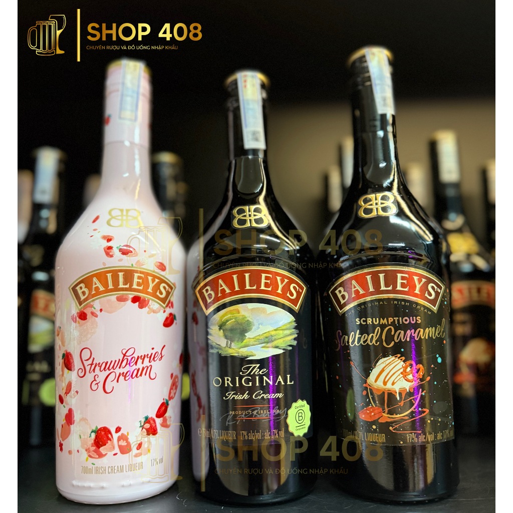 Baileys 700ml với 3 vị Original (Sữa) - Strawberries and Cream (Dâu) - Salted Caramel (Caramel)