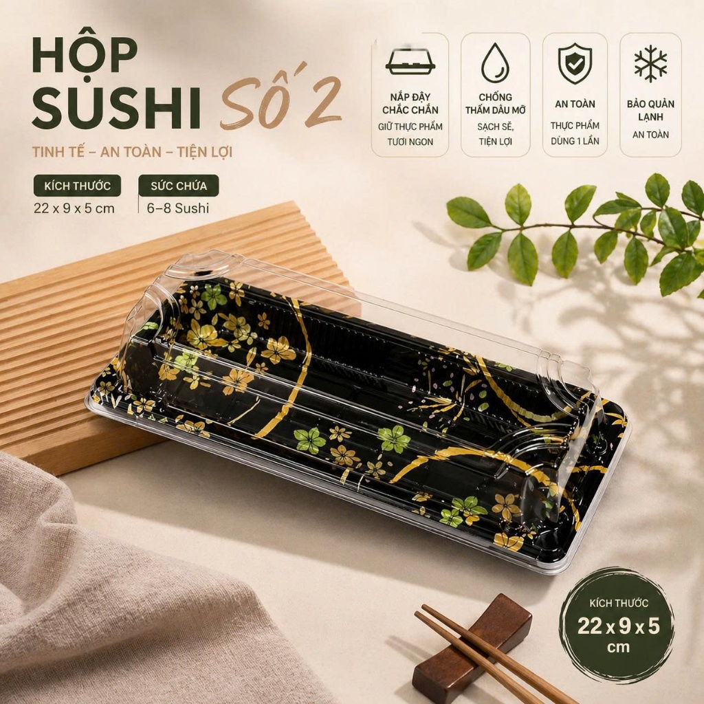 50 Khay Sushi nhựa chữ nhật take away, Hộp đựng Sashimi, Kimbap, Hải sản ~ SỐ 2