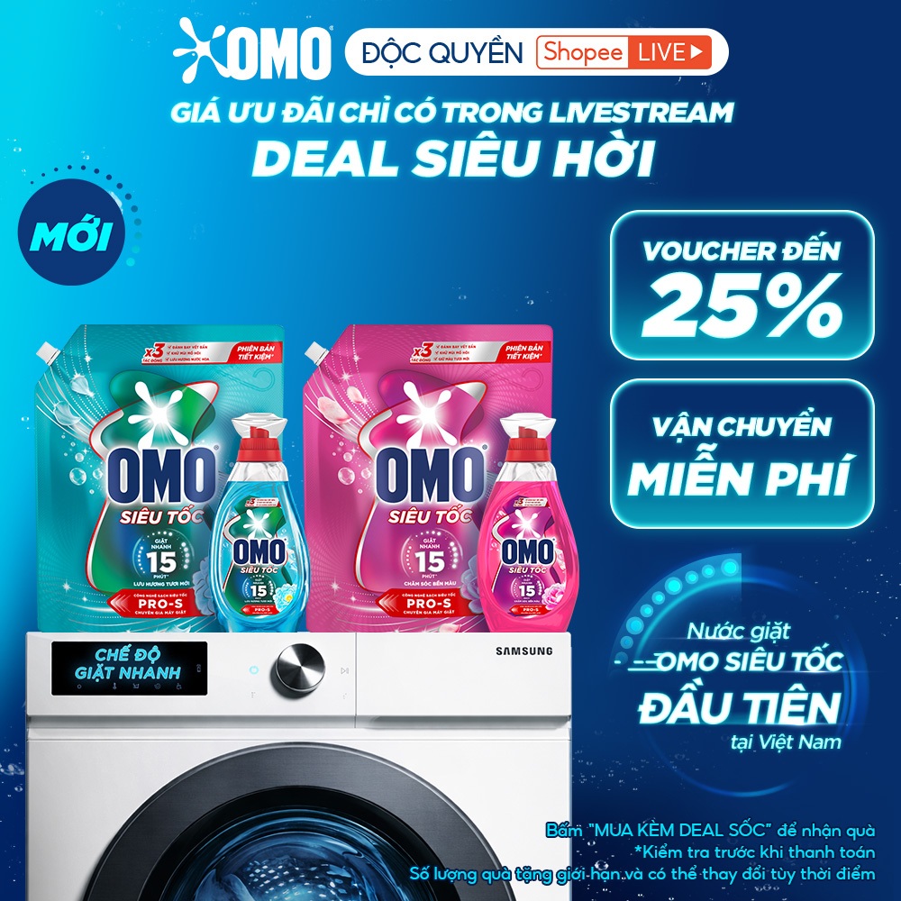 [Live][MỚI]Combo 2 Nước giặt Omo Siêu Tốc đầu tiên tại Việt Nam,được thiết kế riêng cho chu trình gi