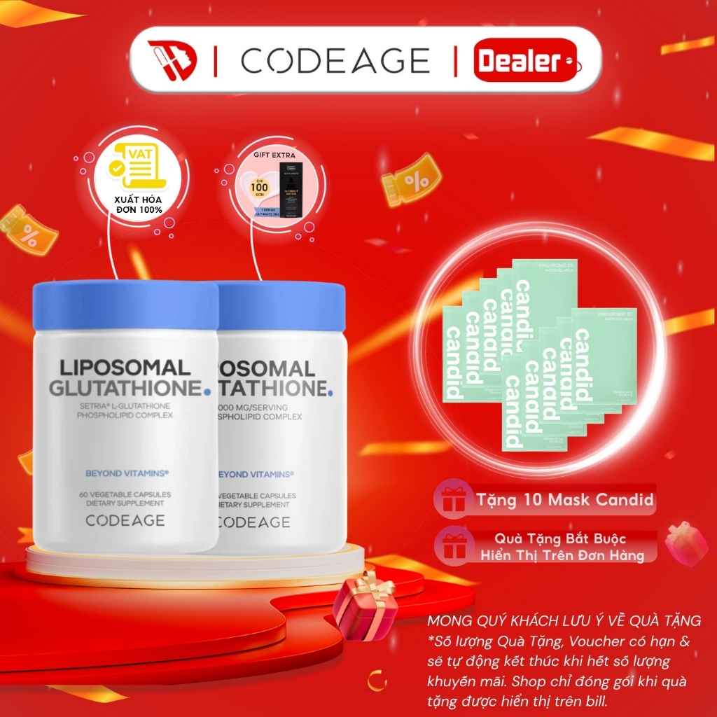 Thực phẩm bảo vệ sức khỏe Codeage Liposomal Glutathione 500mg/Glutathione 1000mg