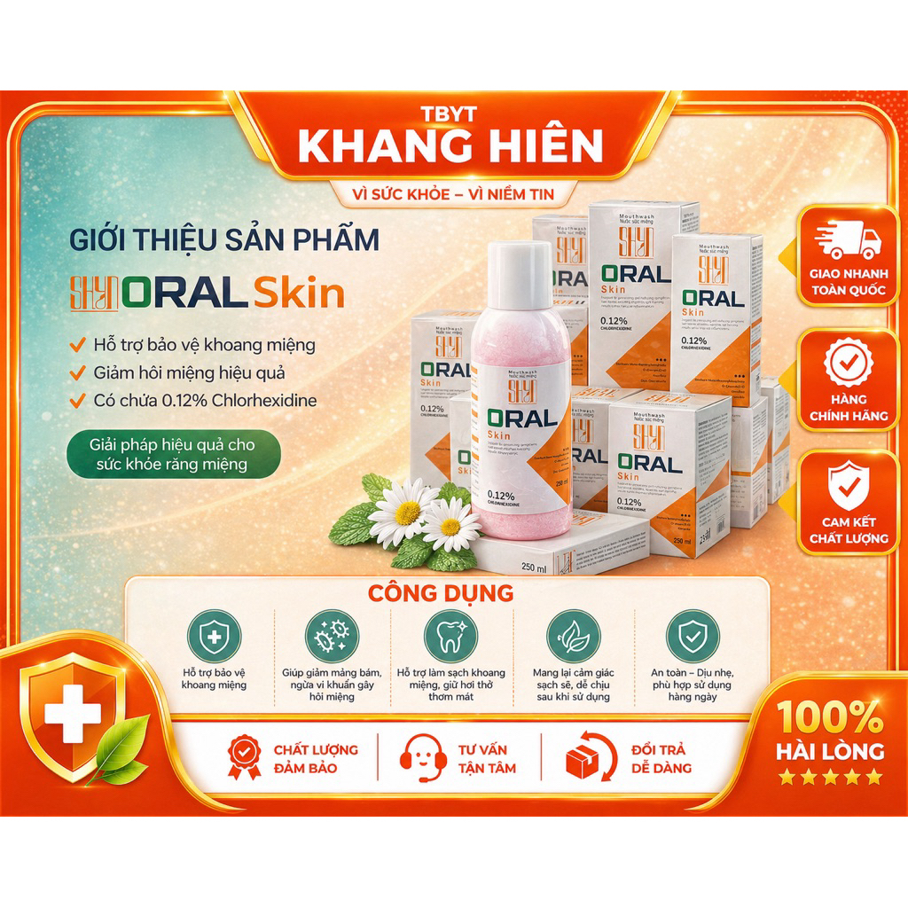 SHY ORAL SKIN Nước Súc Miệng, Họng, Vệ Sinh Răng Miệng, Ngăn Ngừa Hôi Miệng chai 250ml
