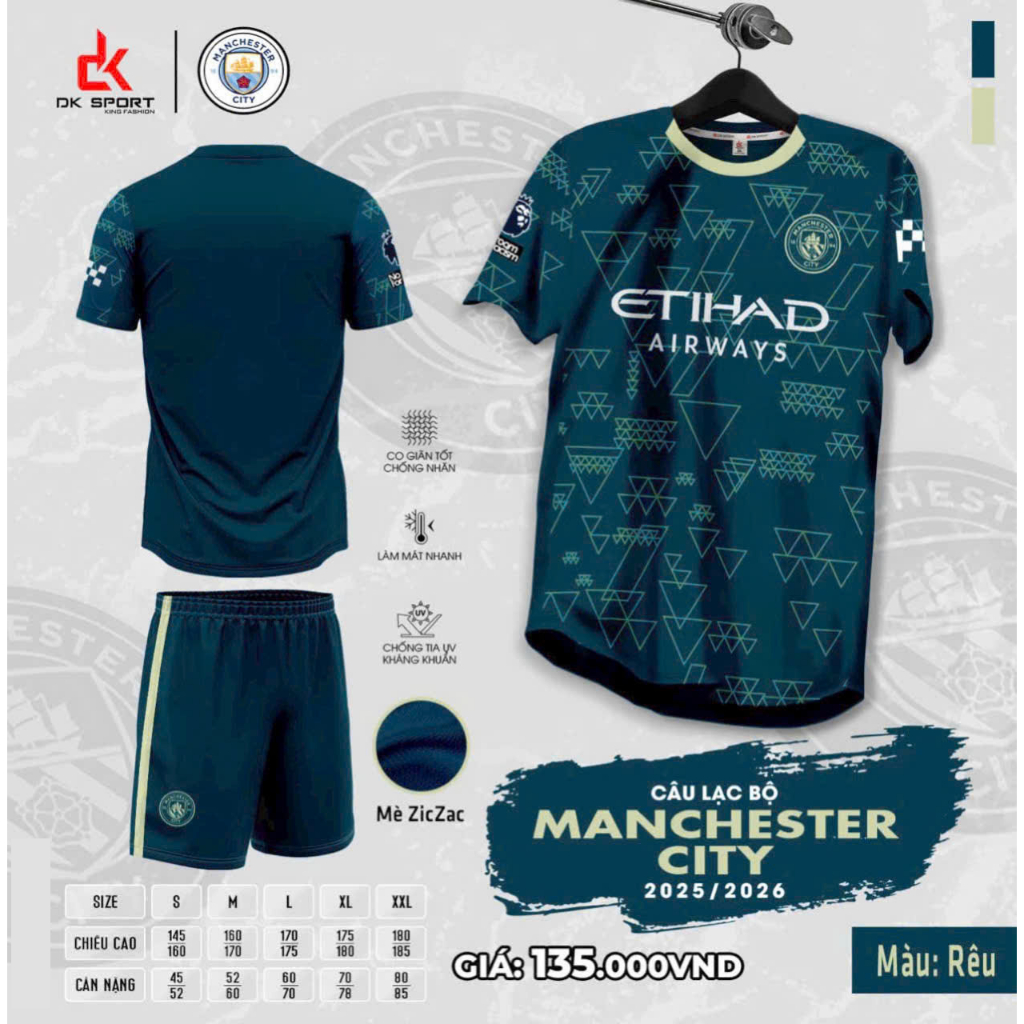 Quần Áo Bóng Đá Man City Xanh rêu 25/26 - Vải Mè Ziczac DK  – In Tên Số Theo Yêu Cầu BIBO SPORT
