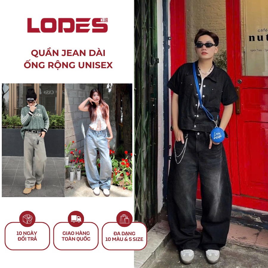 Quần Jean Ống Rộng LODES CLUB Form Unisex Cho Cả Nam Và Nữ Chất Liệu Denim Cao Cấp,Phong Cách Retrol