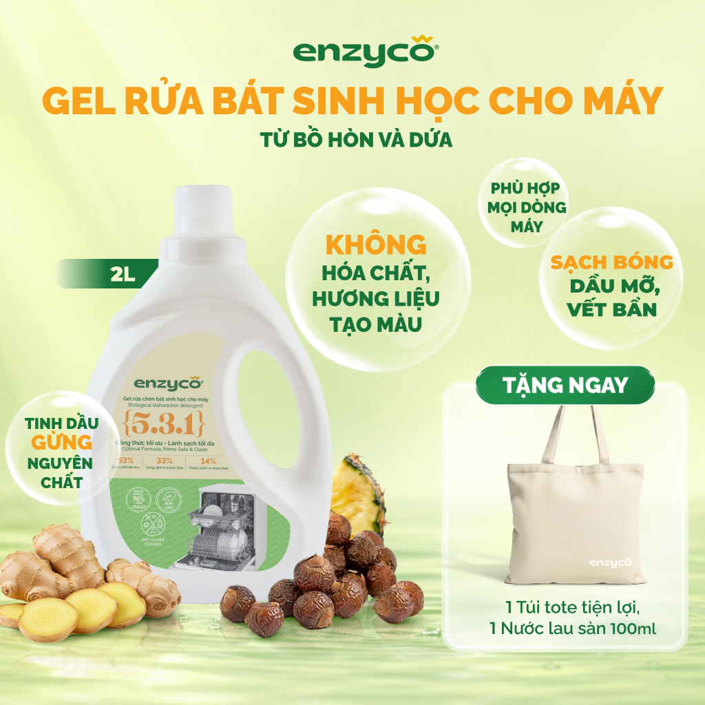 Gel Rửa Bát Sinh Học Chuyên Dùng Cho Máy Rửa Bát ENZYCO, Không Mùi Hóa Chất - Chiết Xuất Bồ Hòn và E