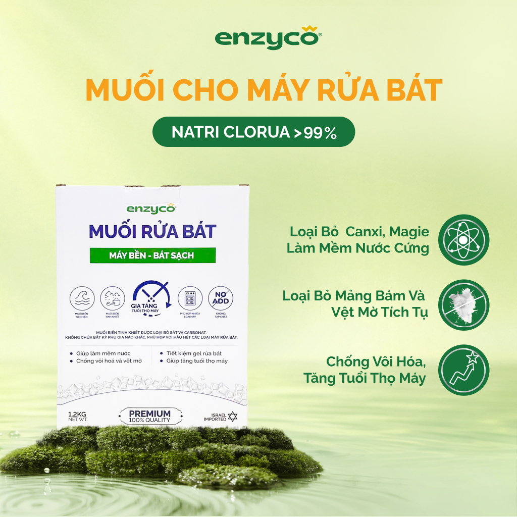 Muối Máy Rửa Bát Enzyco Nhập Khẩu Từ Israel Muối Biển Tự Nhiên Tinh Khiết 1.2KG