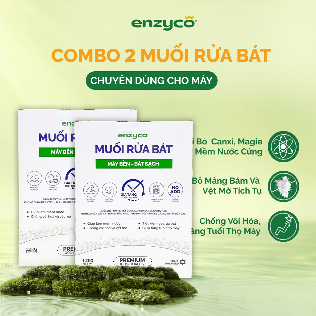 Combo 2 Muối Cho Máy Rửa Bát Enzyco Nhập Khẩu Từ Israel Muối Biển Tự Nhiên Tinh Khiết