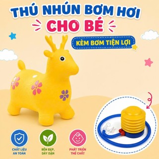 Thú nhún hình hươu có nhạc cho bé – loại lớn bơm hơi đàn hồi – đồ chơi vận động tại nhà, mẫu mã siêu yêu