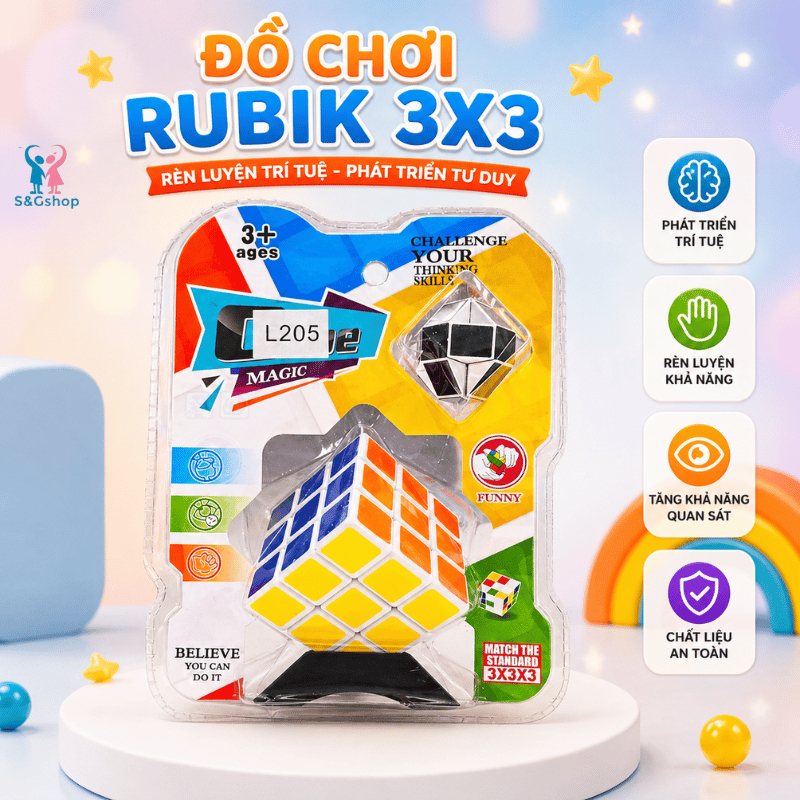 Đồ chơi rubik 3x3, tặng rubik snake mini giúp bé phát triển tư duy, sáng tạo
