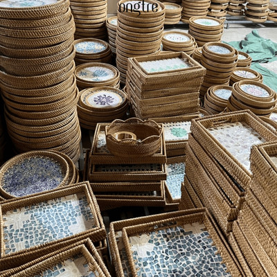 Khay Mây Guột ONGTRE Tròn, Chữ Nhật, Khay Đựng Trà Bánh, Đồ Ăn, Decor, Chụp Ảnh, Nhiều Size, Nhà Hàng, Khách Sạn, Resort