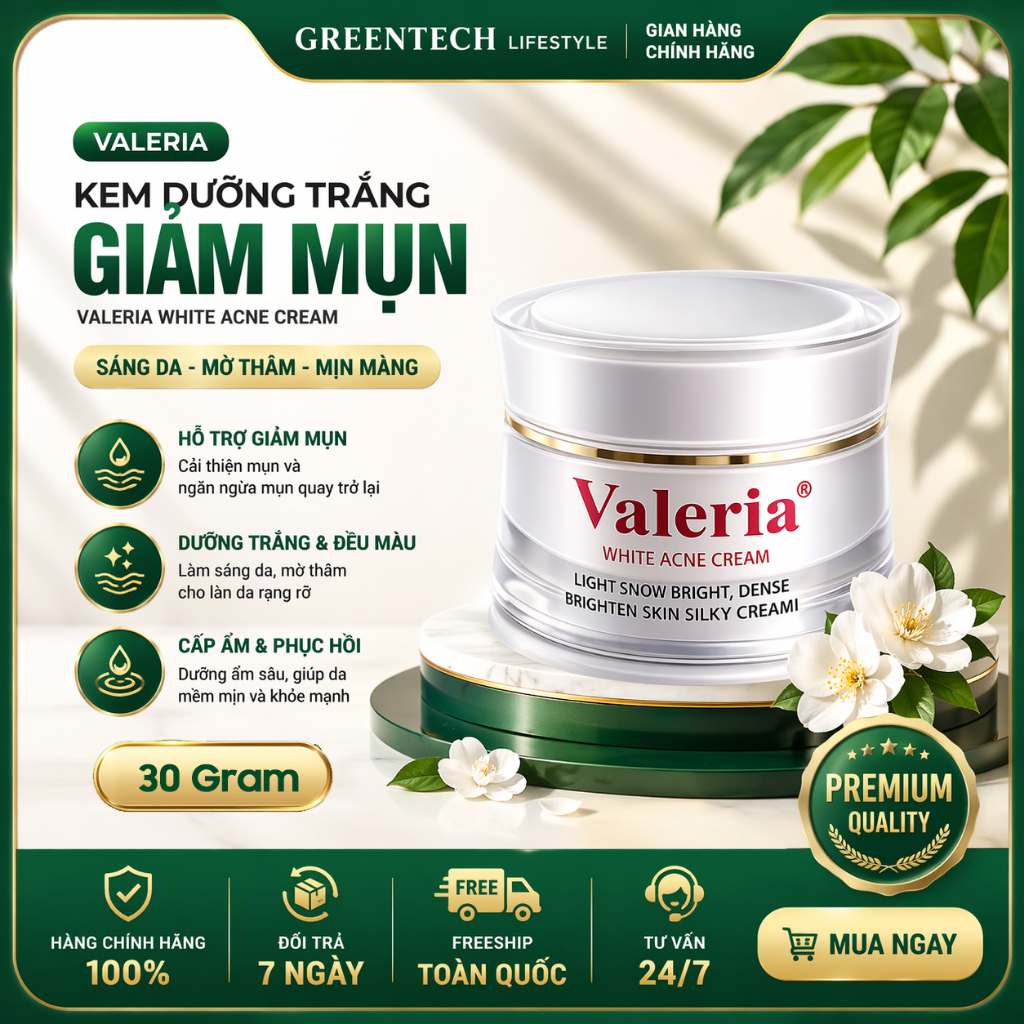 [GT02] - Kem Dưỡng Da Valeria 30g – Dành Cho Da Mụn, Dạng Kem Thoa