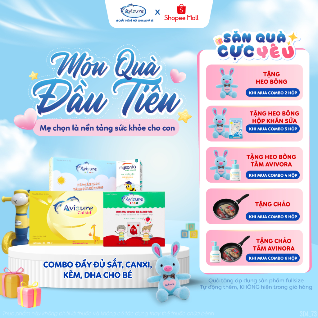 TPBVSK Trọn bộ vi chất cho bé Avisure D3MK7, DHA, Sắt Hữu Cơ 20ml