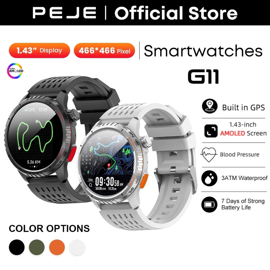 Đồng hồ thông minh Peje G11 có tính năng theo dõi nhịp tim khi tập luyện, gọi điện qua Bluetooth và 