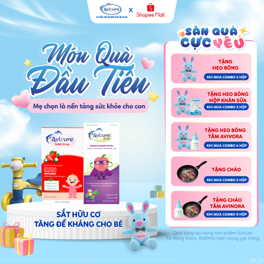 TPBVSK Bộ đôi Avisure Safoli hữu cơ - Muno Sắt Kẽm Lysin Thymomodulin