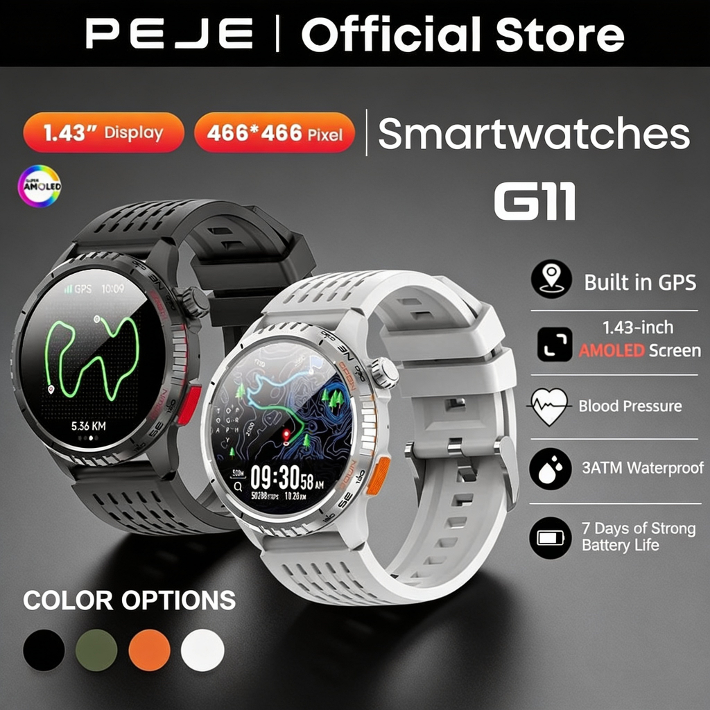 Đồng hồ thông minh PEJE G11 có tính năng theo dõi nhịp tim, gọi điện qua Bluetooth, định vị GPS, khả