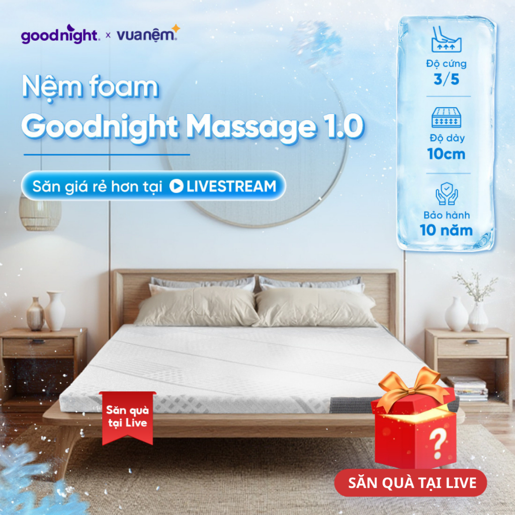 [24-25/6 TẶNG GỐI] Nệm Foam Cấu Trúc Lượn Sóng Goodnight Massage 9/10cm, nệm foam êm, đệm foam | BigBuy360 - bigbuy360.vn