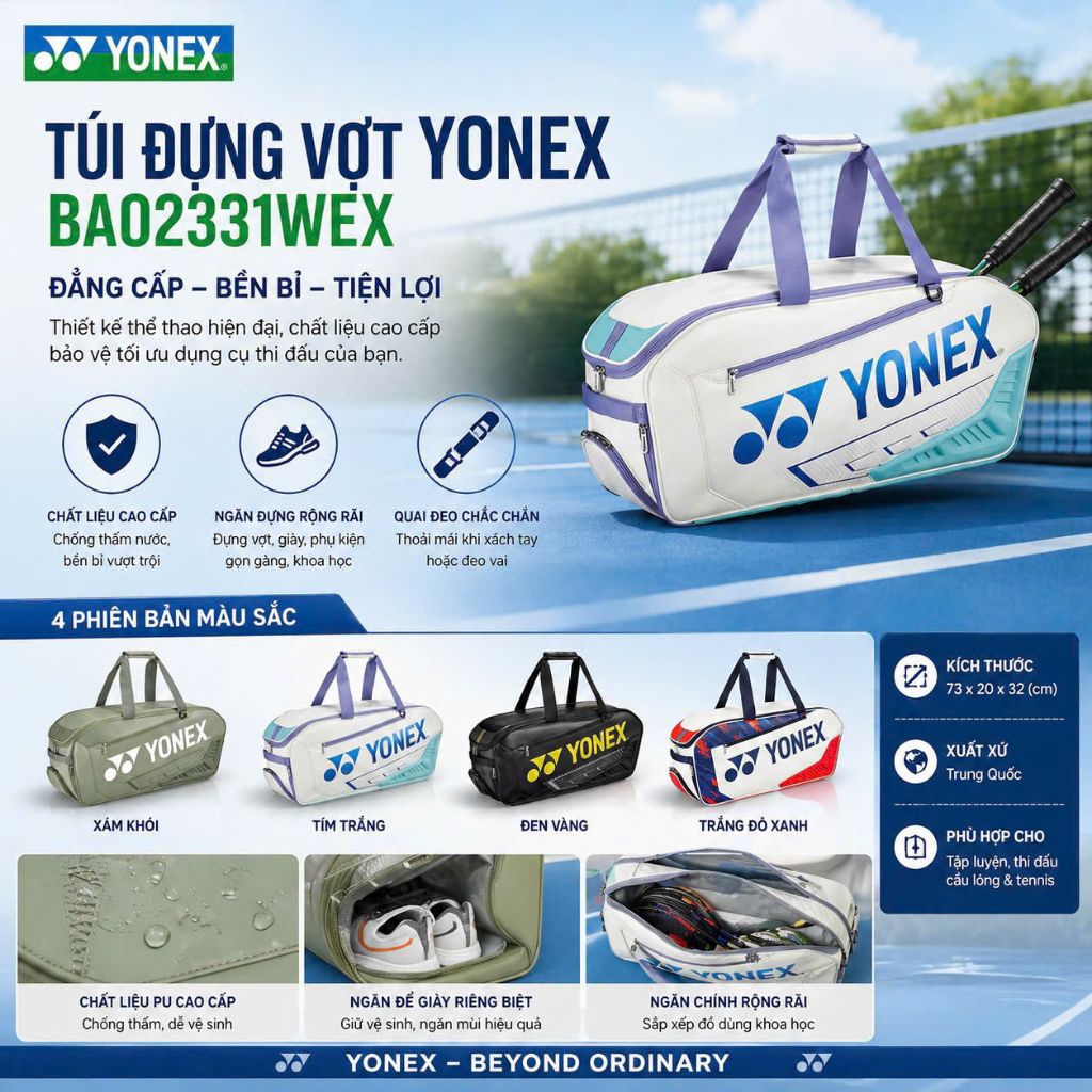 Túi Cầu Lông tuyển trung yonex Ba02331 WEX nội địa sport da Pu