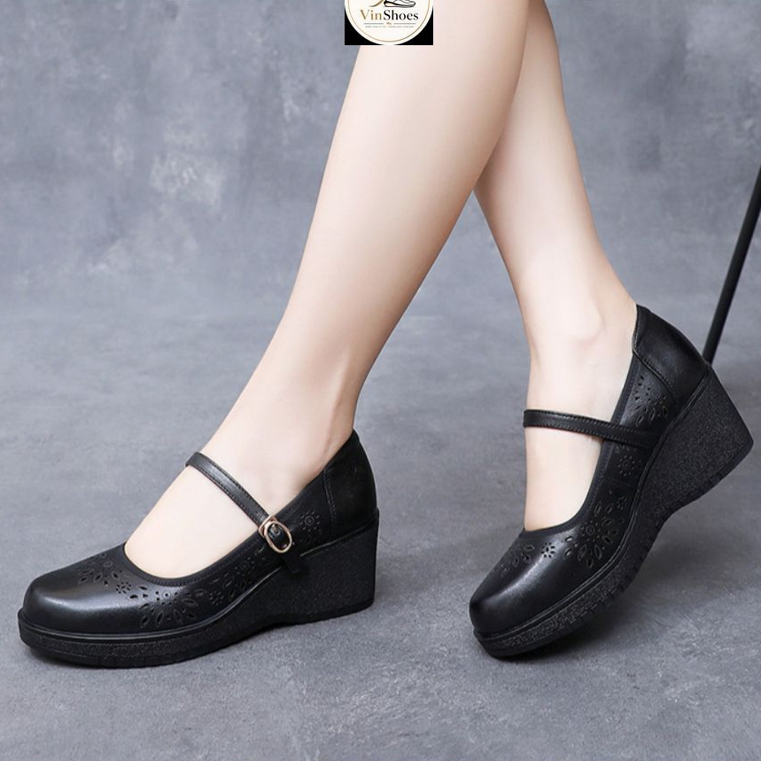 Giày Da Nữ Cao 5cm Đế Xuồng Quai Ngang Cài Khóa Thoải Mái và Thanh Lịch G79