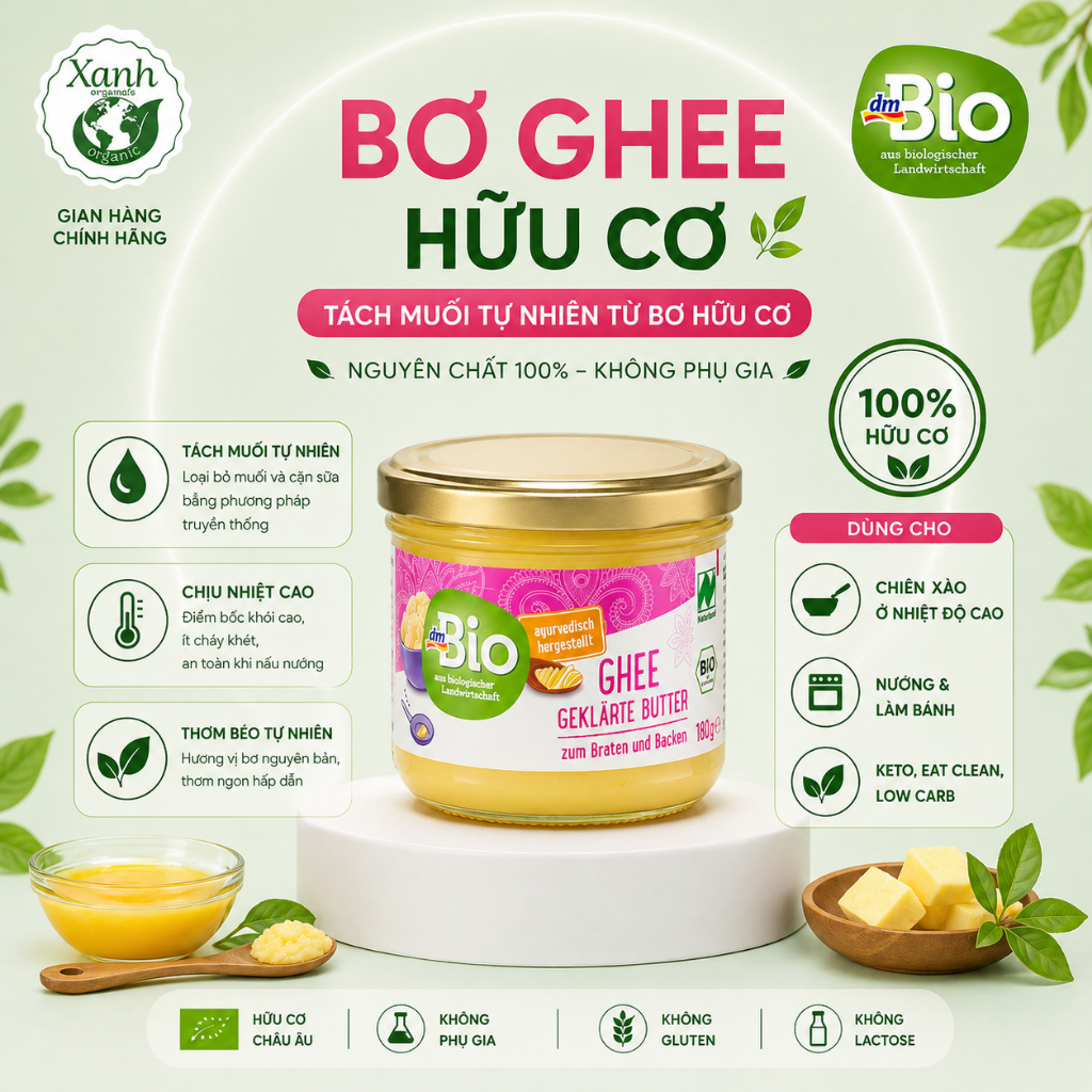 [2028] Bơ Ghee hữu cơ cho bé ăn dặm Dm Bio Đức 180g
