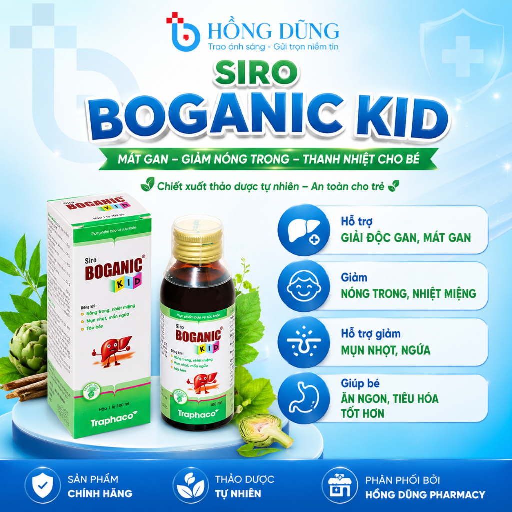 Siro Boganic Kid, Thanh Nhiệt, Mát Gan, Giảm Mẩn Ngứa, Nóng Trong, Hỗ Trợ Tiêu Hóa, Táo Bón Ở Trẻ Em