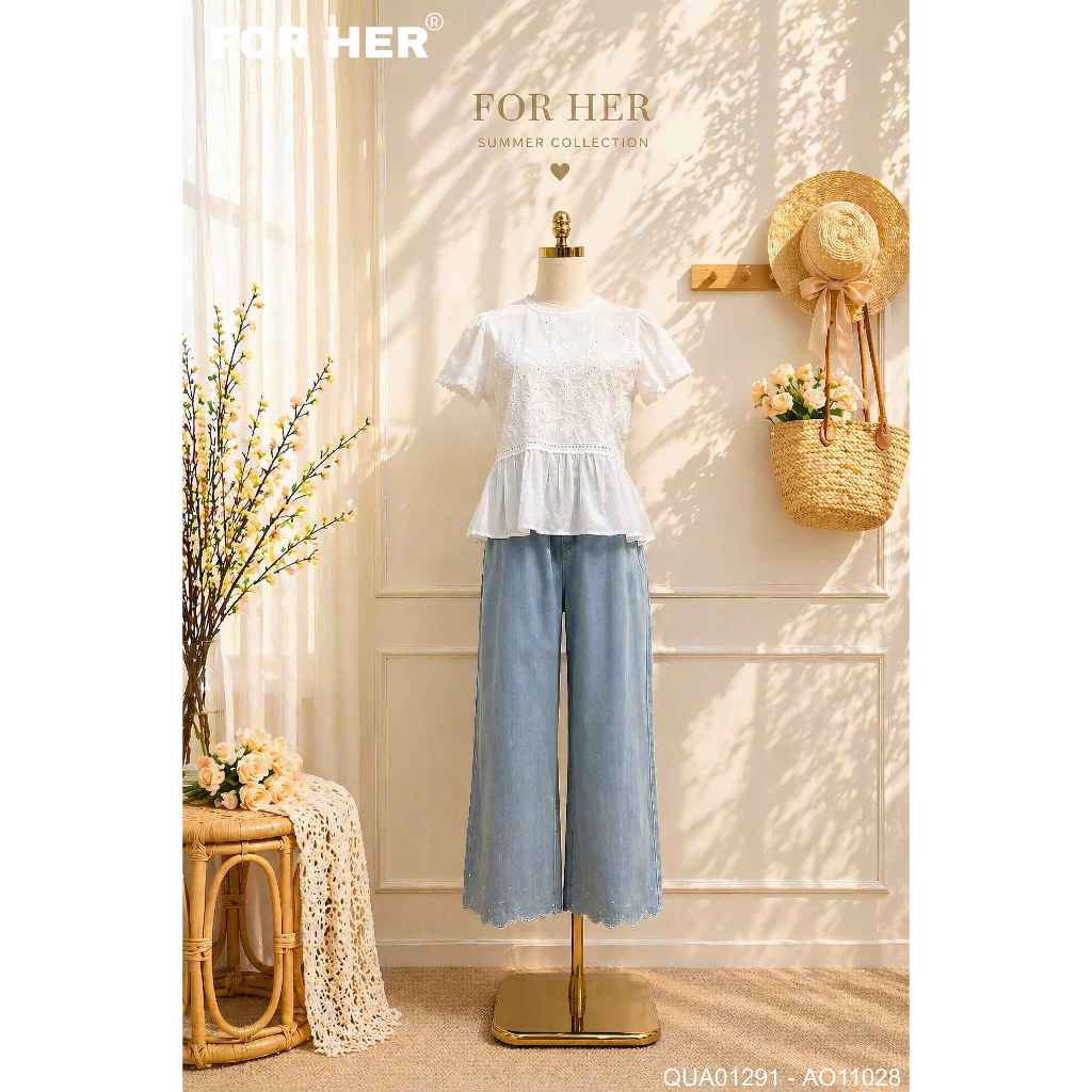Áo babydoll thêu hoa ForHer cổ tròn thêu - AO11012 AO11028