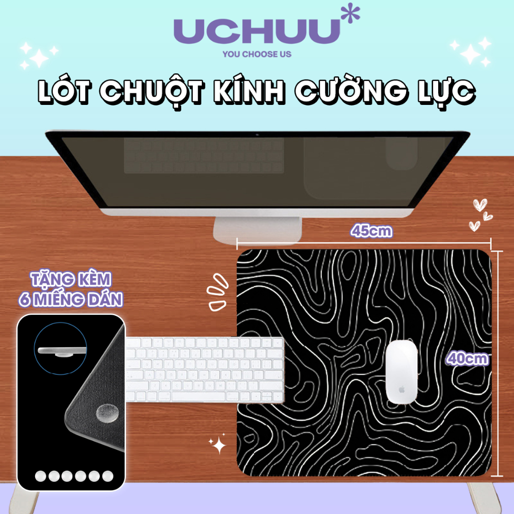 Lót Chuột Kính Cường Lực UCHUU Pad Chuột Gaming FPS Chuyên Nghiệp, Mousepad Kính Decor Bàn Làm Việc