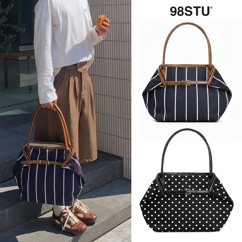 Túi Tote 98stu Local Brand Chính Hãng Fold Tote Vải Canvas Phối Da Unisex Size 16 inch
