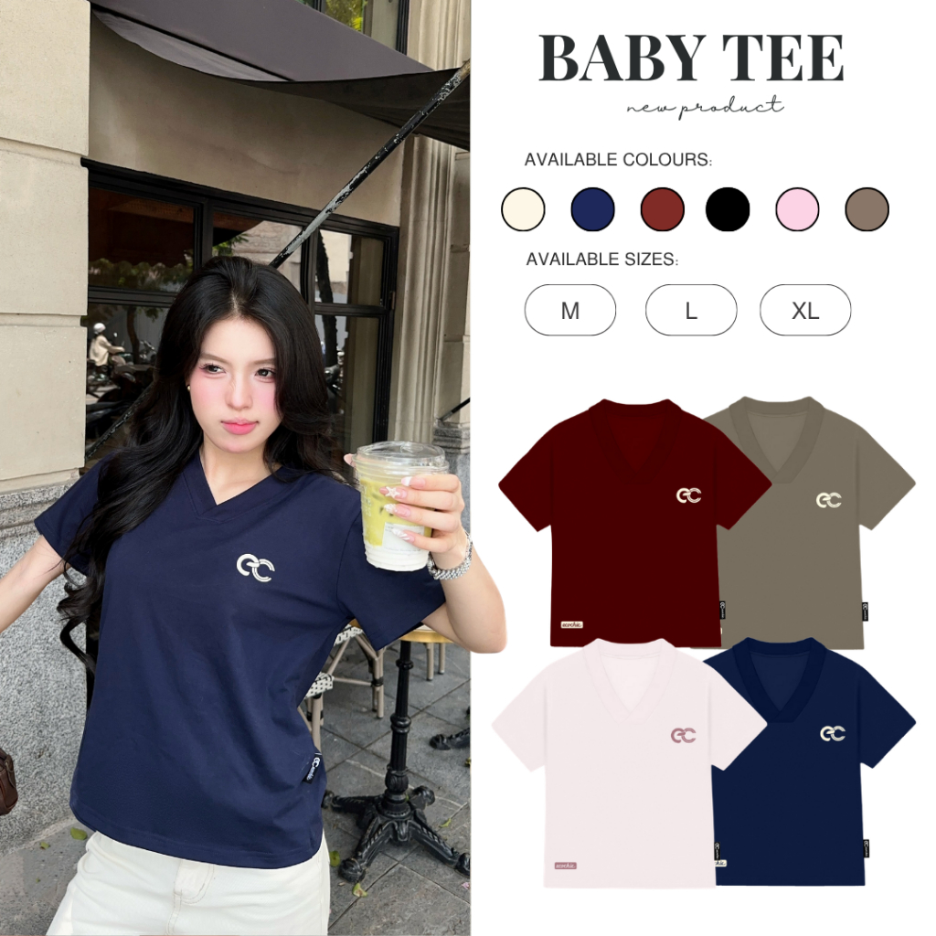 Áo Phông Baby Tee Cổ Tim ECOCHIC Chất Liệu Thun Mỹ Co Giãn 4 Chiều Vừa Vặn Local Brand Chính Hãng B1