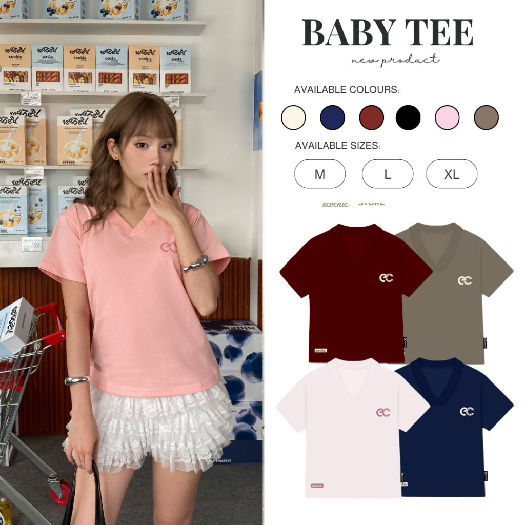 Áo Phông Baby Tee Cổ Tim ECOCHIC Chất Liệu Thun Mỹ Co Giãn 4 Chiều Vừa Vặn Local Brand Chính Hãng B163