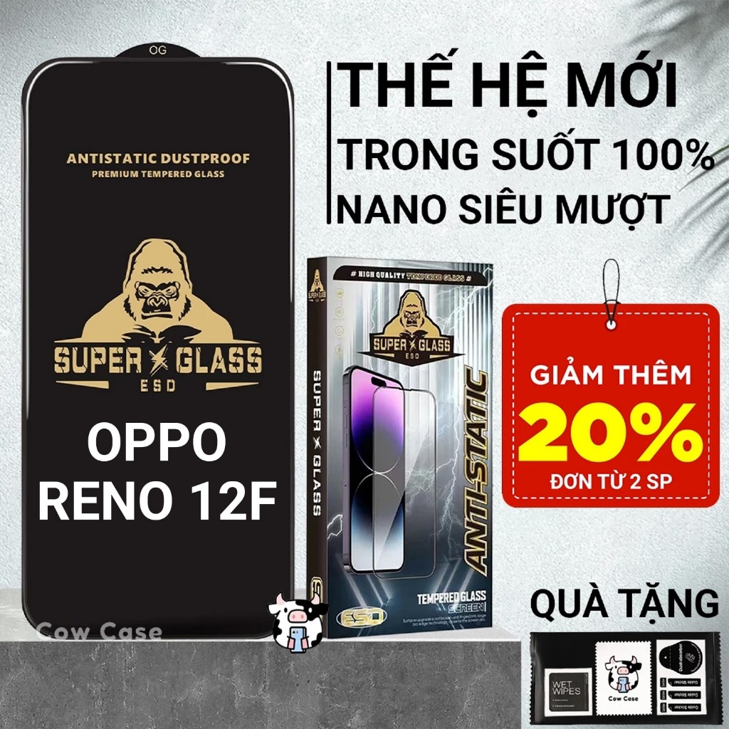 Cường lực Oppo Reno 12F Cowcase full màn | Miếng kính dán bảo vệ màn hình cho Reno12, 12F
