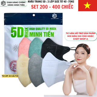 Khẩu Trang 5D Set 200 / 400 Chiếc MINH TIẾN 3 Lớp ôm Sát Mặt Ngăn Bụi Mịn Không Mùi