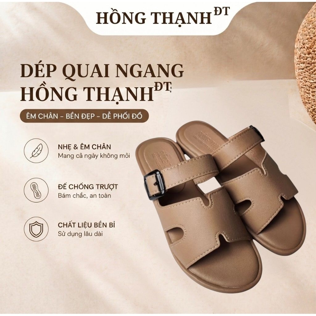 HỒNG THẠNH ĐT -Dép Nữ Đế Bệt Thời Trang Quai Chữ H Dây Ngang Đính Khóa , Đế Cao Su Chống Trơn Trượt