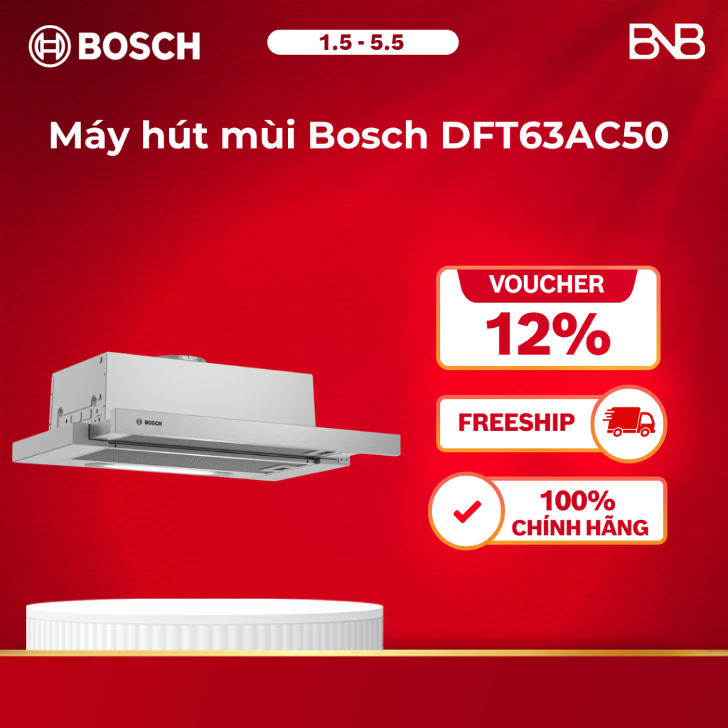 Máy hút mùi gắn tường Bosch DFT63AC50 60cm 530m³/h LED 3 tốc độ