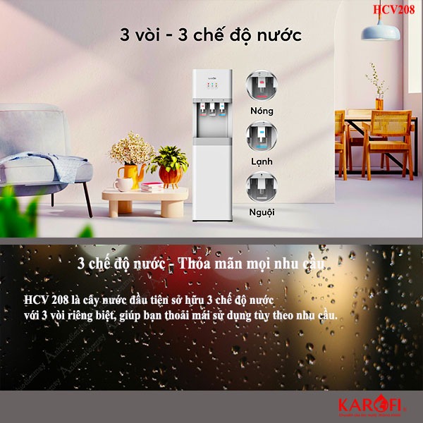Cây nóng lạnh hút bình tiết kiệm điện Karofi, chạy Block, HCV208