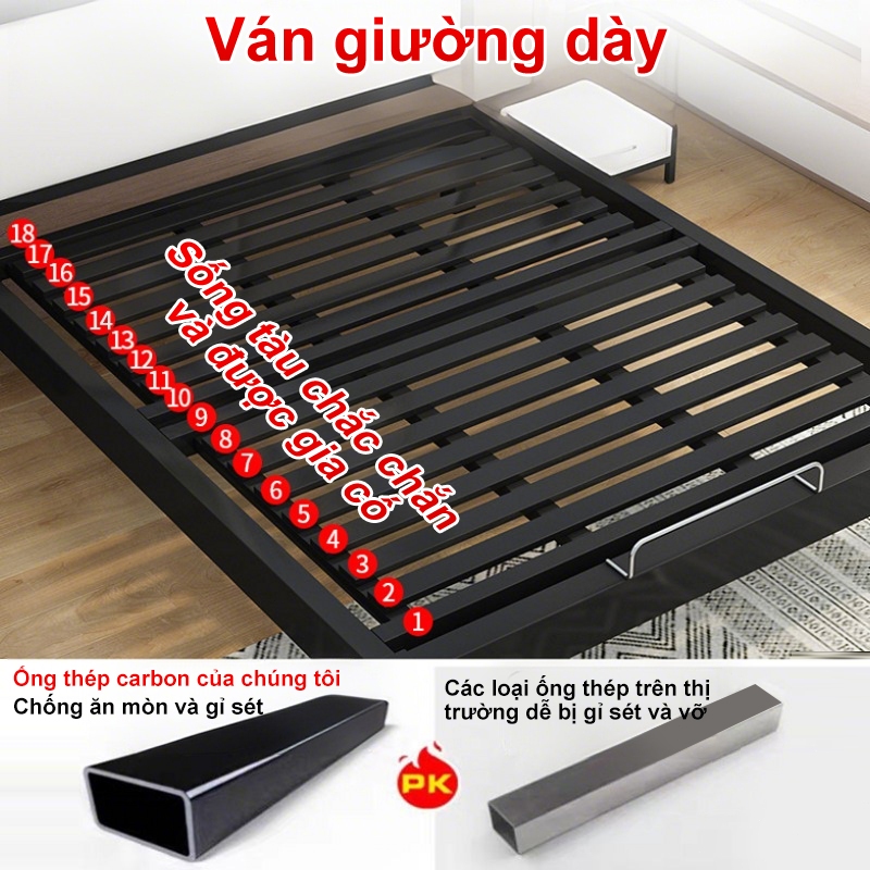 MY Giường ngủ giường pallet giường sắt Thép dày khả năng chịu tải siêu mạnh Lật ngược lại và tắt tiếng | BigBuy360 - bigbuy360.vn