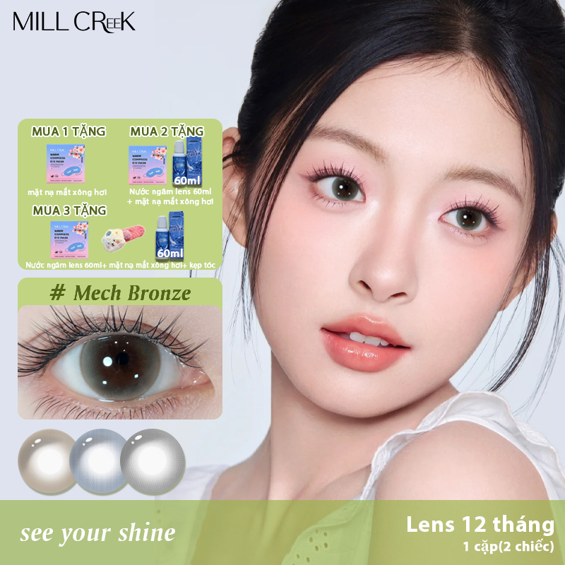 Millcreek lens cận 12 tháng màu nâu trà sữa tự nhiên Mech Bronze Brown độ cận từ 0-8 (Giá 2 chiếc /2