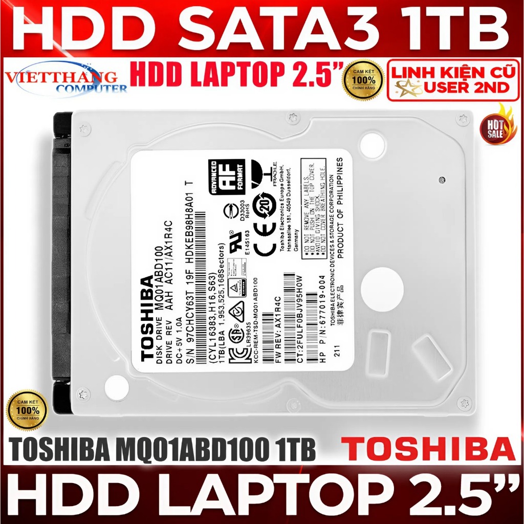Ổ Cứng HDD Laptop 2.5" 1TB Toshiba Loại dầy chuyên dành cho Laptop cũ đã qua sử dụng ( Cũ - 2nd )