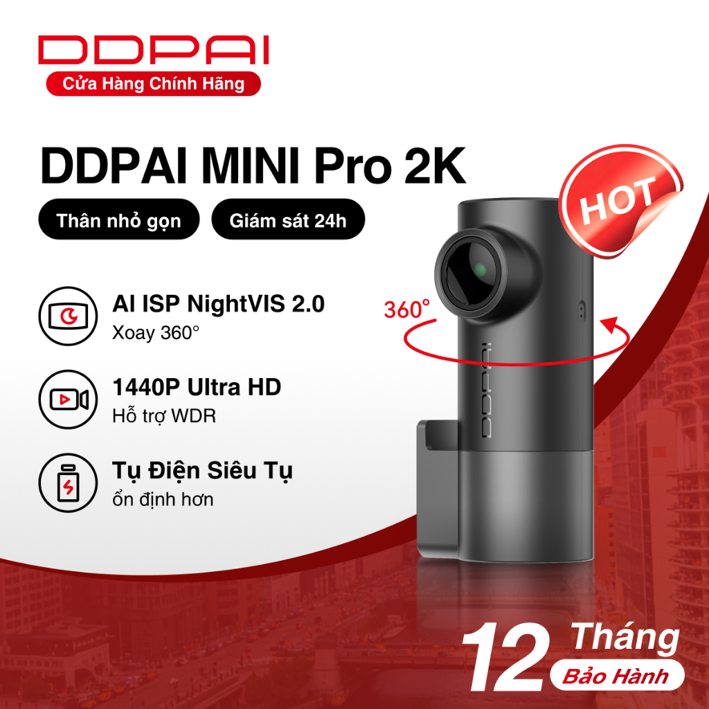 DDPAI Mini Pro 2K Quad HD NightVIS 2.0 Xe Ô Tô 24 Giờ Màn Hình Đỗ Xe Dash Cam