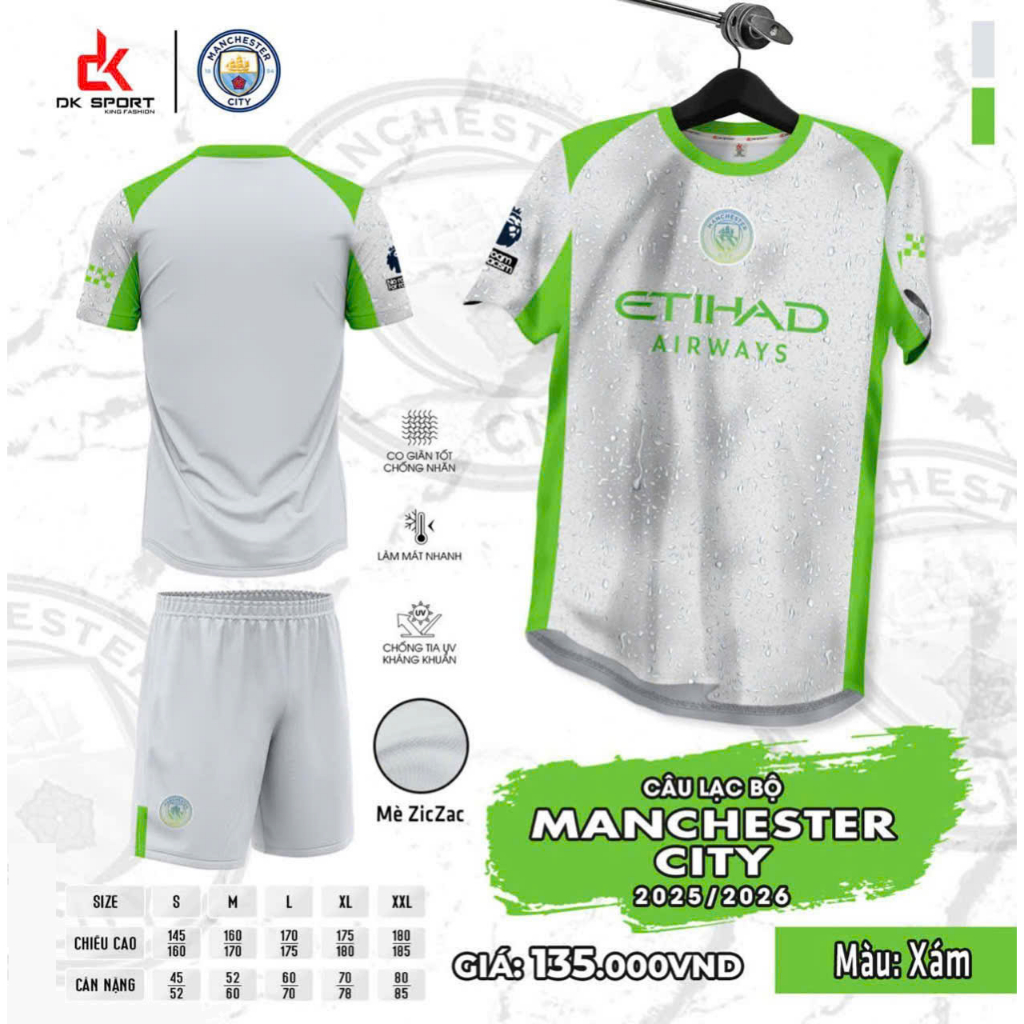 Quần Áo Bóng Đá Man City Xám lá 25/26 - Vải Mè Ziczac DK  – In Tên Số Theo Yêu Cầu BIBO SPORT